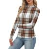 imageXIEERDUO Womens Long Sleeve Thermal Shirt Fleece Mock Neck Tops 2025 Fashion Slim FitFbrown Grid