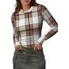 imageXIEERDUO Womens Long Sleeve Thermal Shirt Fleece Mock Neck Tops 2025 Fashion Slim FitFbrown Grid