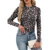 imageXIEERDUO Womens Long Sleeve Thermal Shirt Fleece Mock Neck Tops 2025 Fashion Slim FitFleopard