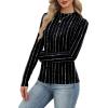 imageXIEERDUO Womens Long Sleeve Thermal Shirt Fleece Mock Neck Tops 2025 Fashion Slim FitFstripe B