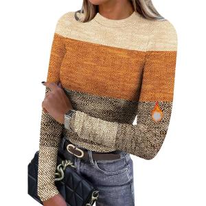 imageXIEERDUO Womens Long Sleeve Thermal Shirt Fleece Mock Neck Tops 2025 Fashion Slim FitFcolor Block