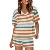 imageXIEERDUO Lounge Sets for Women Shorts Lightweight Summer Pajamas Set Sleepwear 2 Piece Sets Airport Vacation OutfitsColorful Stripe 1