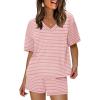 imageXIEERDUO Lounge Sets for Women Shorts Lightweight Summer Pajamas Set Sleepwear 2 Piece Sets Airport Vacation OutfitsPink Stripes