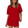 imageXIEERDUO Lounge Sets for Women Shorts Lightweight Summer Pajamas Set Sleepwear 2 Piece Sets Airport Vacation OutfitsRed