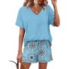 imageXIEERDUO Lounge Sets for Women Shorts Lightweight Summer Pajamas Set Sleepwear 2 Piece Sets Airport Vacation OutfitsLake Blue Print