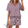 imageXIEERDUO Lounge Sets for Women Shorts Lightweight Summer Pajamas Set Sleepwear 2 Piece Sets Airport Vacation OutfitsMauve Floral
