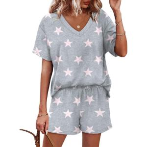 imageXIEERDUO Lounge Sets for Women Shorts Lightweight Summer Pajamas Set Sleepwear 2 Piece Sets Airport Vacation OutfitsGrey Star