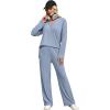 imageXIEERDUO Lounge Sets for Women 2 Piece V Neck Button Matching Sweatsuit Loungewear Fall Outfits Fashion Clothing PajamasBlue