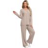 imageXIEERDUO Lounge Sets for Women 2 Piece V Neck Button Matching Sweatsuit Loungewear Fall Outfits Fashion Clothing PajamasKhaki