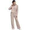 imageXIEERDUO Lounge Sets for Women 2 Piece V Neck Button Matching Sweatsuit Loungewear Fall Outfits Fashion Clothing PajamasKhaki