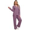 imageXIEERDUO Lounge Sets for Women 2 Piece V Neck Button Matching Sweatsuit Loungewear Fall Outfits Fashion Clothing PajamasPurple Red