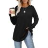 imageXIEERDUO Womens Tunic Tops to Wear with Leggings Long Sleeve Thumb Hole Shirts Crew Neck Curved HemBblack
