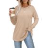 imageXIEERDUO Womens Tunic Tops to Wear with Leggings Long Sleeve Thumb Hole Shirts Crew Neck Curved HemCbeige