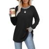 imageXIEERDUO Womens Tunic Tops to Wear with Leggings Long Sleeve Thumb Hole Shirts Crew Neck Curved HemCcolor Block Black
