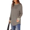 imageXIEERDUO Womens Tunic Tops to Wear with Leggings Long Sleeve Thumb Hole Shirts Crew Neck Curved HemCcolor Block Brown