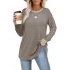 imageXIEERDUO Womens Tunic Tops to Wear with Leggings Long Sleeve Thumb Hole Shirts Crew Neck Curved HemCcolor Block Brown