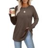 imageXIEERDUO Womens Tunic Tops to Wear with Leggings Long Sleeve Thumb Hole Shirts Crew Neck Curved HemDcoffee