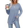imageXIEERDUO Womens Tunic Tops to Wear with Leggings Long Sleeve Thumb Hole Shirts Crew Neck Curved HemRcolor Block Blue