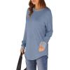 imageXIEERDUO Womens Tunic Tops to Wear with Leggings Long Sleeve Thumb Hole Shirts Crew Neck Curved HemRcolor Block Blue