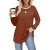 imageXIEERDUO Womens Tunic Tops to Wear with Leggings Long Sleeve Thumb Hole Shirts Crew Neck Curved HemRcolor Block Caramel