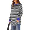 imageXIEERDUO Womens Tunic Tops to Wear with Leggings Long Sleeve Thumb Hole Shirts Crew Neck Curved HemStripe Black White