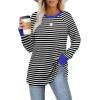 imageXIEERDUO Womens Tunic Tops to Wear with Leggings Long Sleeve Thumb Hole Shirts Crew Neck Curved HemStripe Black White