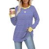 imageXIEERDUO Womens Tunic Tops to Wear with Leggings Long Sleeve Thumb Hole Shirts Crew Neck Curved HemStripe Blue White