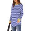 imageXIEERDUO Womens Tunic Tops to Wear with Leggings Long Sleeve Thumb Hole Shirts Crew Neck Curved HemStripe Blue White