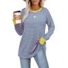 imageXIEERDUO Womens Tunic Tops to Wear with Leggings Long Sleeve Thumb Hole Shirts Crew Neck Curved HemStripe Pink Green
