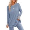imageXIEERDUO Womens Tunic Tops to Wear with Leggings Long Sleeve Thumb Hole Shirts Crew Neck Curved HemRcolor Block Blue
