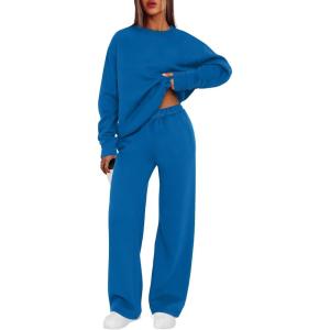 imageXIEERDUO Sweatsuits Women 2 Piece Outfit Matching Lounge Sets Fall Outfits 2025 Fashion Clothing Crewneck Track SuitsBlue