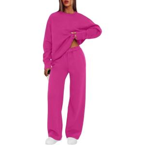 imageXIEERDUO Sweatsuits Women 2 Piece Outfit Matching Lounge Sets Fall Outfits 2025 Fashion Clothing Crewneck Track SuitsHot Pink