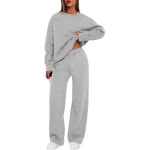 imageXIEERDUO Sweatsuits Women 2 Piece Outfit Matching Lounge Sets Fall Outfits 2025 Fashion Clothing Crewneck Track SuitsLight Grey