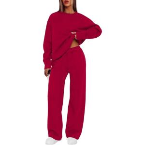 imageXIEERDUO Sweatsuits Women 2 Piece Outfit Matching Lounge Sets Fall Outfits 2025 Fashion Clothing Crewneck Track SuitsRed