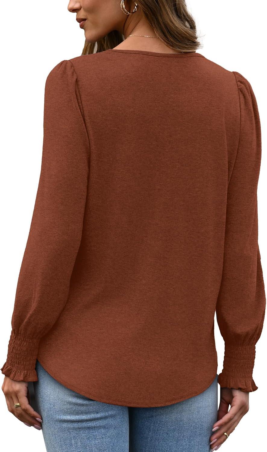 imageXIEERDUO Blouses for Women Dressy Casual Long Sleeve Shirts Fashion Clothing Puff Sleeve Tunic Tops with Smocked CuffsDcaramel