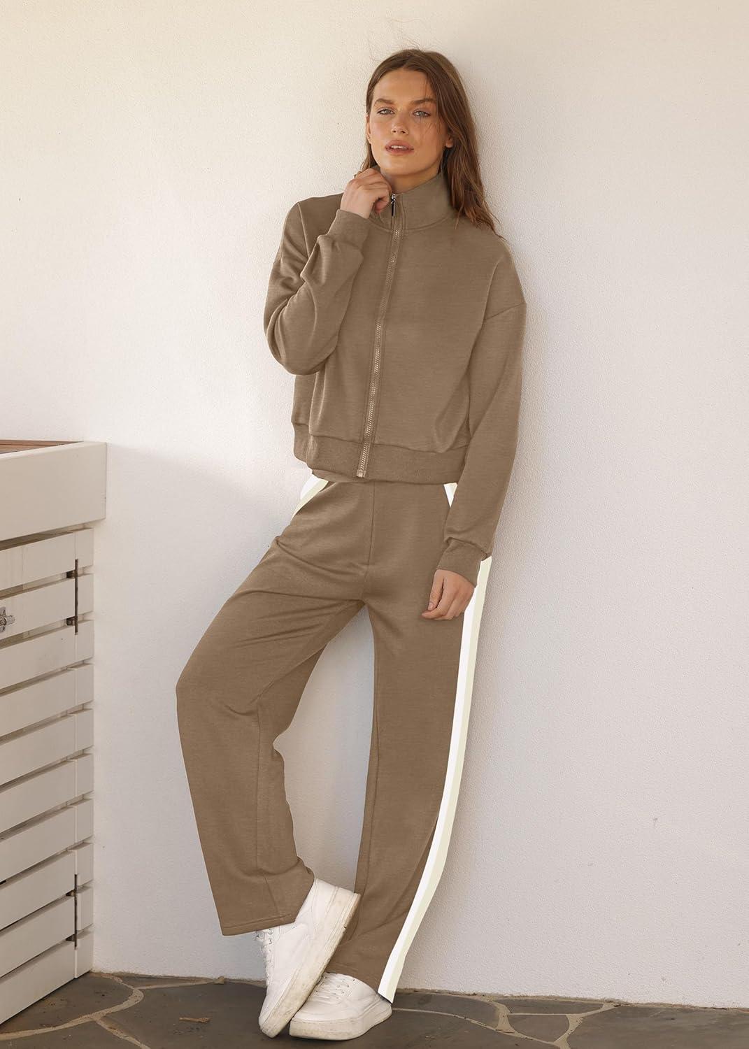 imageXIEERDUO Lounge Sets for Women 2025 Sweatsuit 2 Piece Outfits Sweatshirt Wide Leg Sweatpant Tracksuit Matching SetCoffe