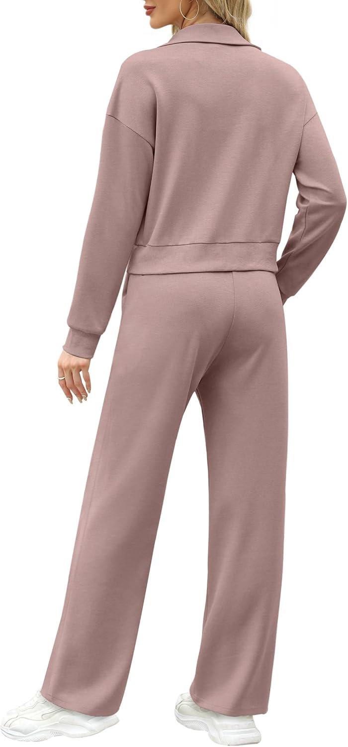 imageXIEERDUO Lounge Sets for Women 2025 Sweatsuit 2 Piece Outfits Sweatshirt Wide Leg Sweatpant Tracksuit Matching SetDark Pink