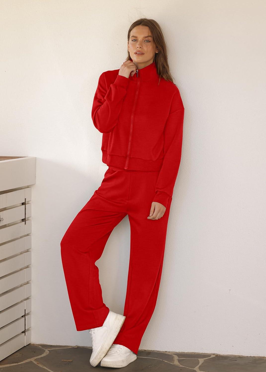 imageXIEERDUO Lounge Sets for Women 2025 Sweatsuit 2 Piece Outfits Sweatshirt Wide Leg Sweatpant Tracksuit Matching SetRed