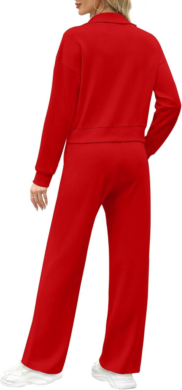 imageXIEERDUO Lounge Sets for Women 2025 Sweatsuit 2 Piece Outfits Sweatshirt Wide Leg Sweatpant Tracksuit Matching SetRed