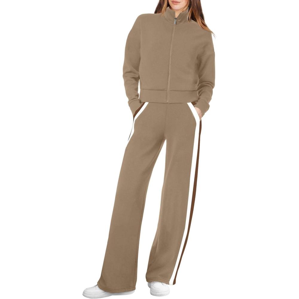 imageXIEERDUO Lounge Sets for Women 2025 Sweatsuit 2 Piece Outfits Sweatshirt Wide Leg Sweatpant Tracksuit Matching SetCoffe