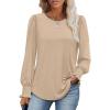 imageXIEERDUO Blouses for Women Dressy Casual Long Sleeve Shirts Fashion Clothing Puff Sleeve Tunic Tops with Smocked CuffsBbeige