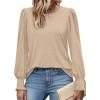 imageXIEERDUO Blouses for Women Dressy Casual Long Sleeve Shirts Fashion Clothing Puff Sleeve Tunic Tops with Smocked CuffsBbeige