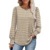 imageXIEERDUO Blouses for Women Dressy Casual Long Sleeve Shirts Fashion Clothing Puff Sleeve Tunic Tops with Smocked CuffsBrown Sripes