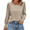 imageXIEERDUO Blouses for Women Dressy Casual Long Sleeve Shirts Fashion Clothing Puff Sleeve Tunic Tops with Smocked CuffsBrown Sripes