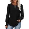 imageXIEERDUO Blouses for Women Dressy Casual Long Sleeve Shirts Fashion Clothing Puff Sleeve Tunic Tops with Smocked CuffsEblack