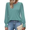 imageXIEERDUO Blouses for Women Dressy Casual Long Sleeve Shirts Fashion Clothing Puff Sleeve Tunic Tops with Smocked CuffsFblue Green