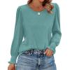 imageXIEERDUO Blouses for Women Dressy Casual Long Sleeve Shirts Fashion Clothing Puff Sleeve Tunic Tops with Smocked CuffsFblue Green