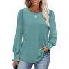 imageXIEERDUO Blouses for Women Dressy Casual Long Sleeve Shirts Fashion Clothing Puff Sleeve Tunic Tops with Smocked CuffsFblue Green