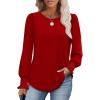 imageXIEERDUO Blouses for Women Dressy Casual Long Sleeve Shirts Fashion Clothing Puff Sleeve Tunic Tops with Smocked CuffsGred