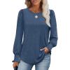 imageXIEERDUO Blouses for Women Dressy Casual Long Sleeve Shirts Fashion Clothing Puff Sleeve Tunic Tops with Smocked CuffsHblue
